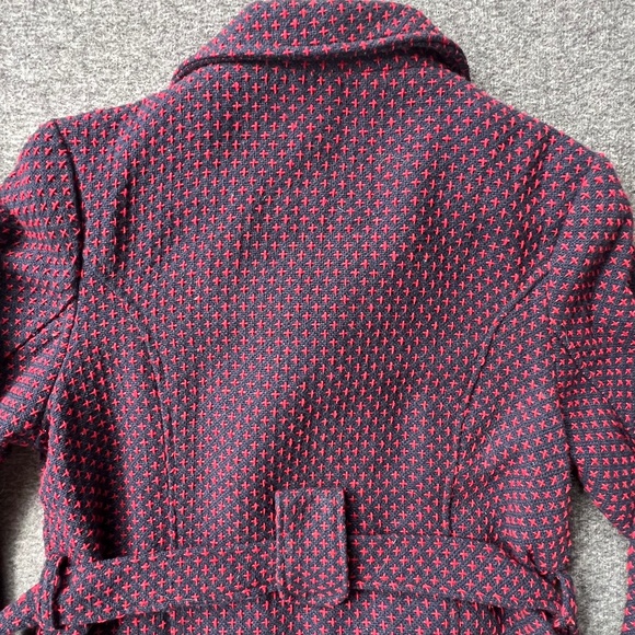 Angie Woven Embroidered Wool Blend Double Breasted Belted Pea Coat Navy/Red Sz M - Picture 7 of 13